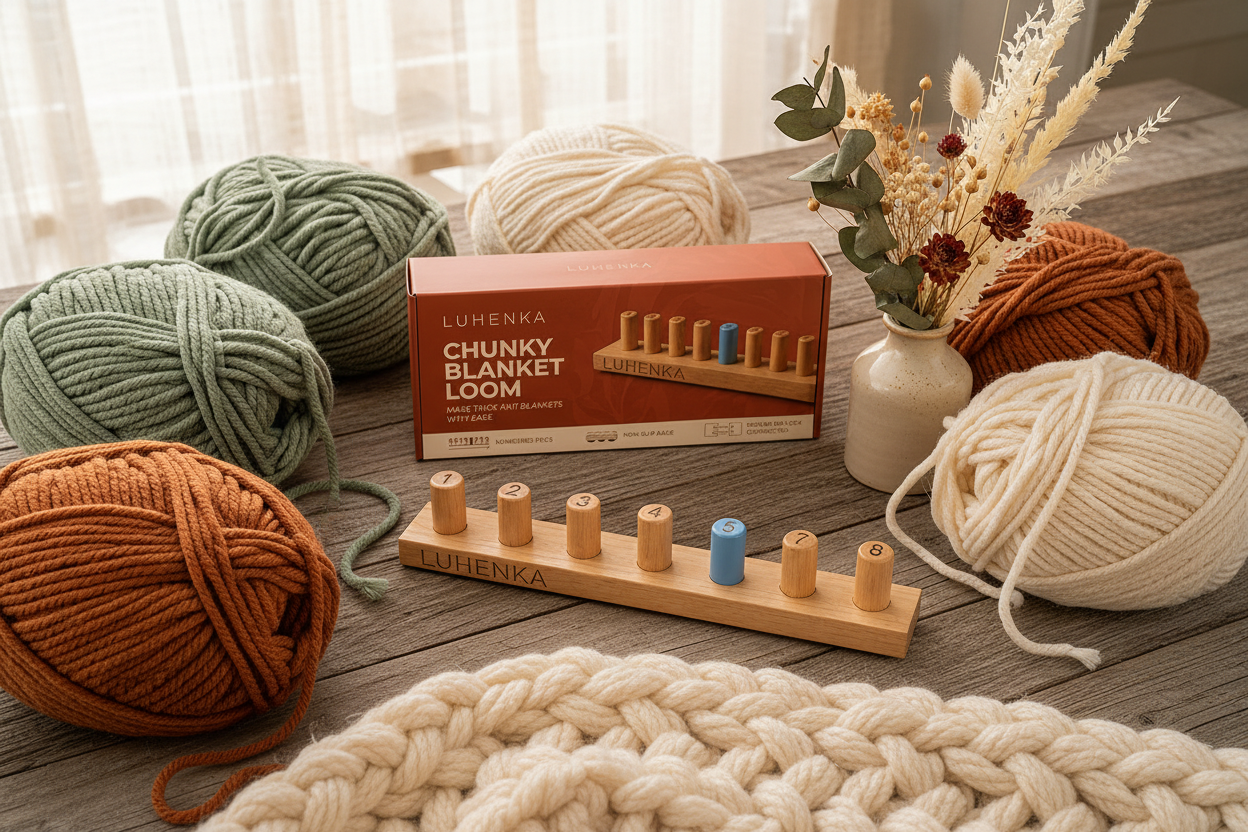 Luhenka loom with chunky yarn balls